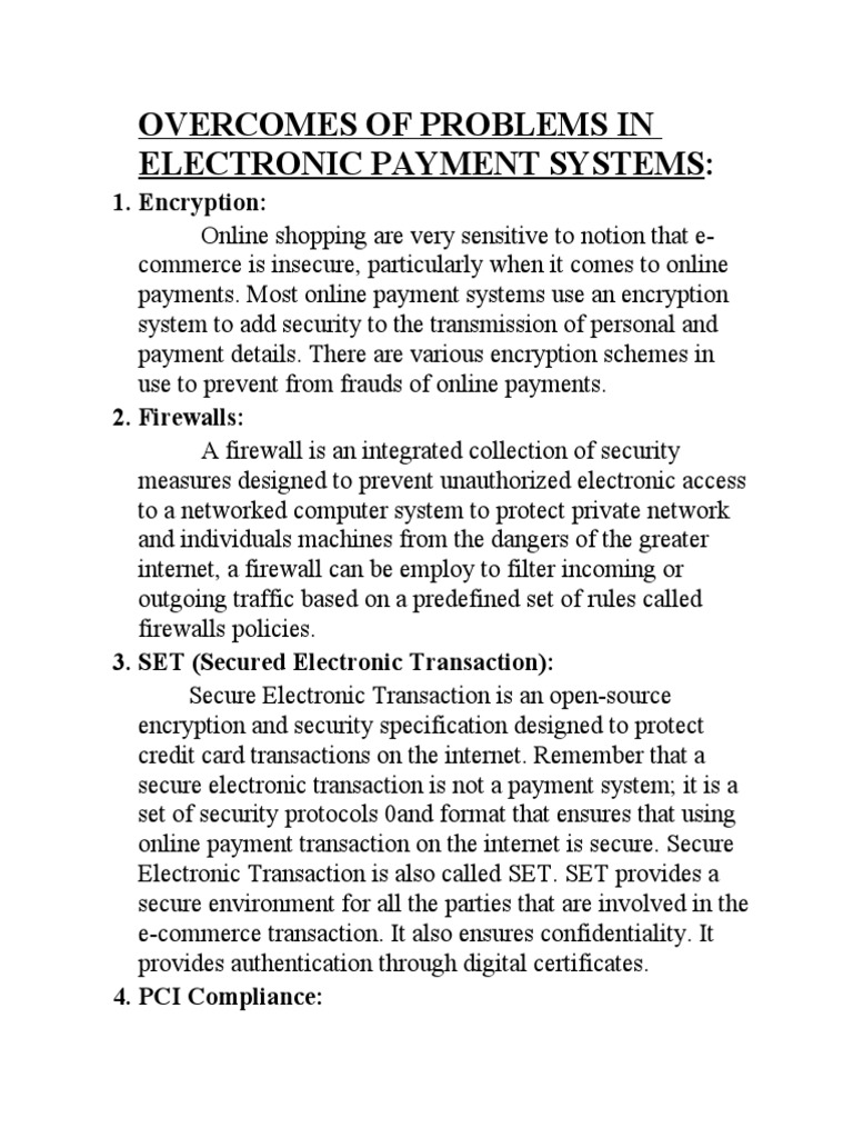 Overcomes of Problems in Electronic Payment Systems | PDF | Transport ...