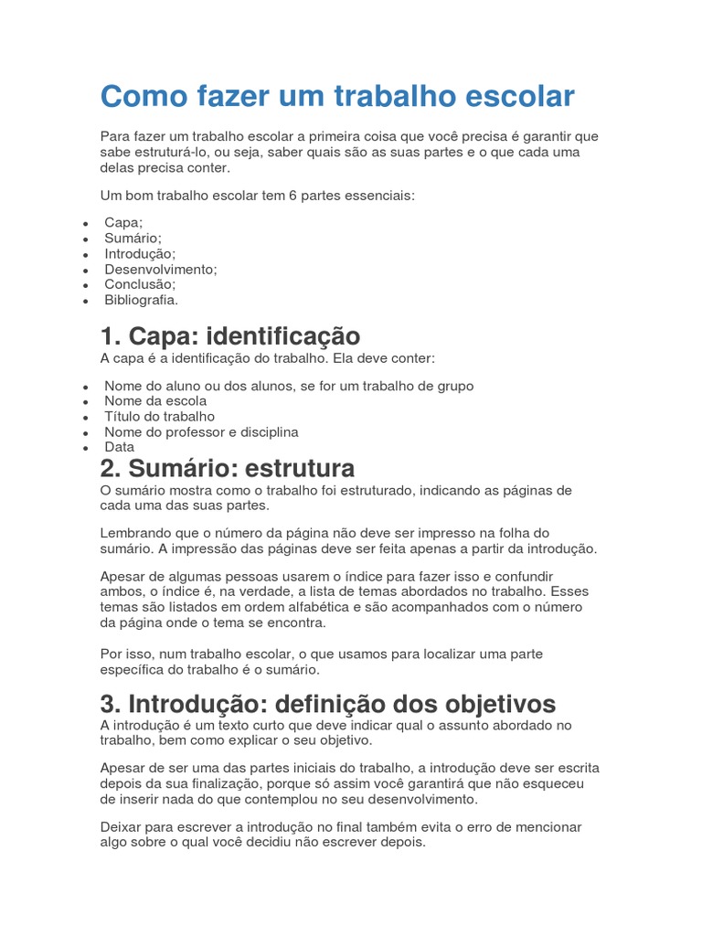 Como Fazer Um Trabalho Escolar Pdf Aprendizado Conhecimento