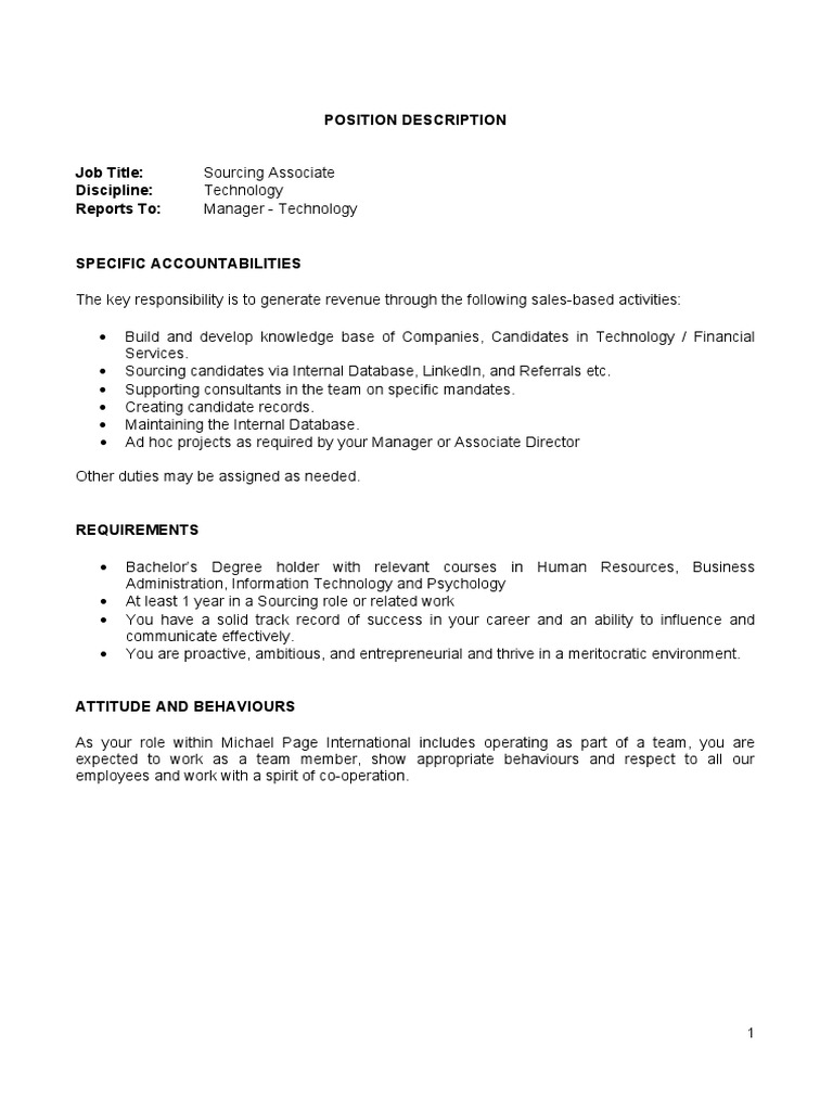 Michael Page - Sourcing Associate | PDF