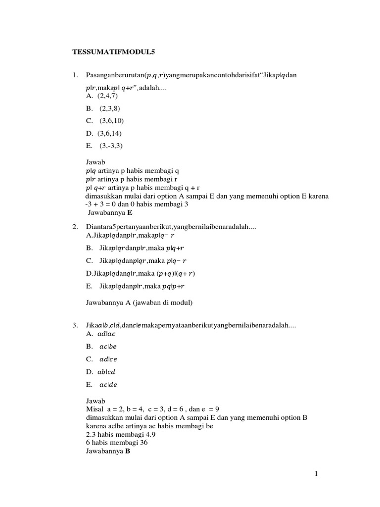 Soal dan Jawaban Matematika Dasar | PDF | Metode & Bahan Ajar | Sains ...