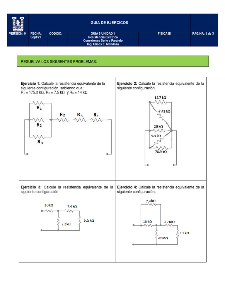 Ejercicios de Resistencia Eléctrica | PDF | Resistencia Eléctrica y ...