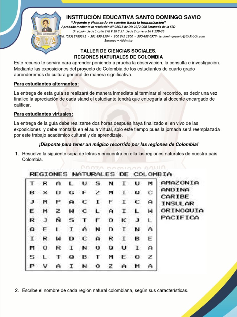 Actividades sobre Regiones Naturales de Colombia | PDF | Colombia