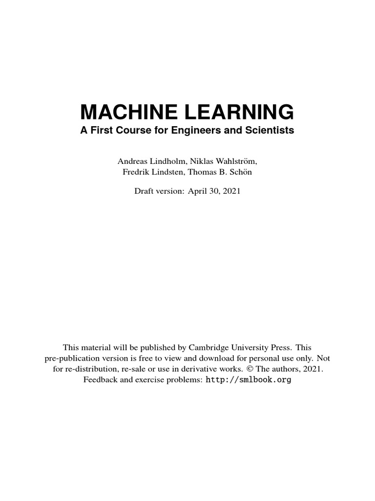 SML Book Draft Latest | PDF | Machine Learning | Statistical Classification