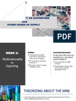 Multinational Firms: Week 2: Multinationality Vs Exporting