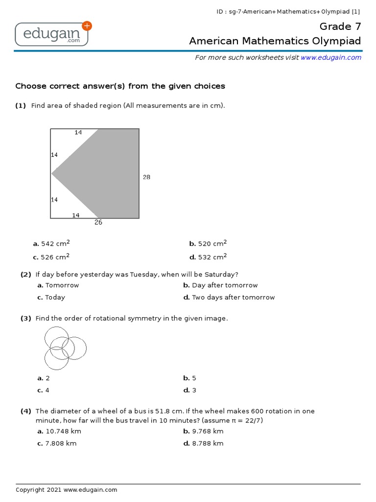 Grade 7 American+Mathematics+Olympiad SG PDF Area Elementary Geometry