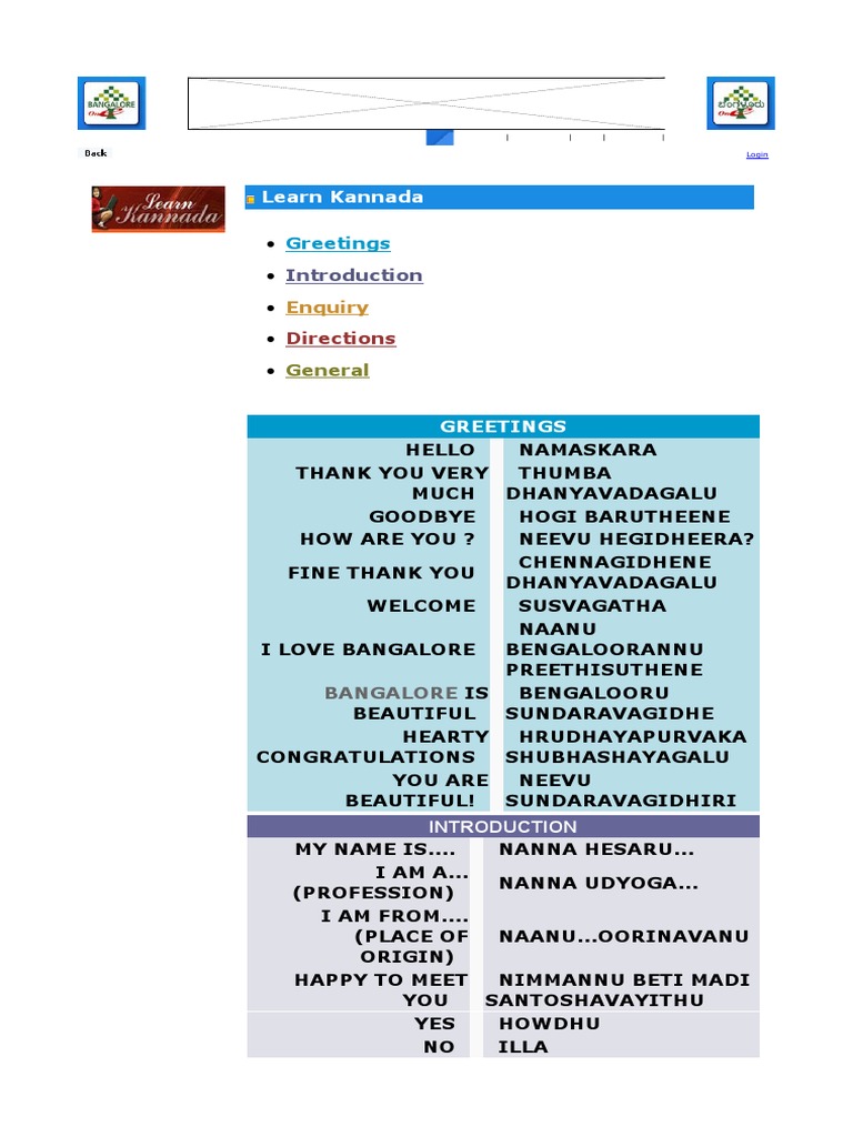 Learn Kannada: Greetings | PDF