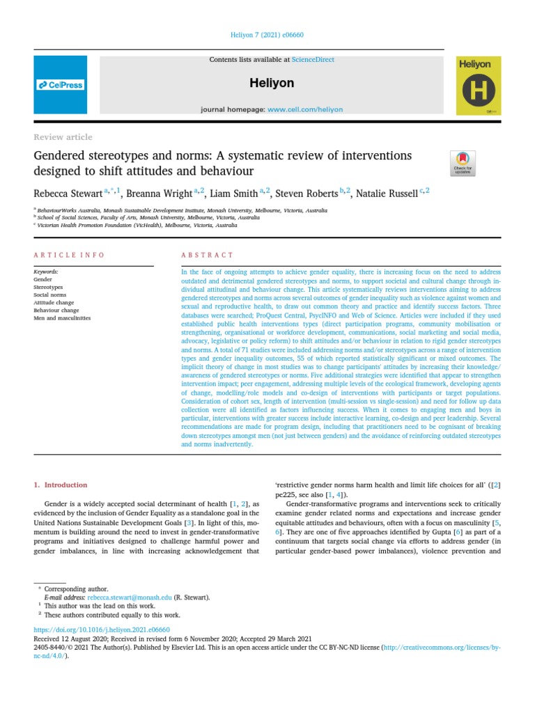 Gendered Stereotypes and Norms A Systematic Review of Interventions ...