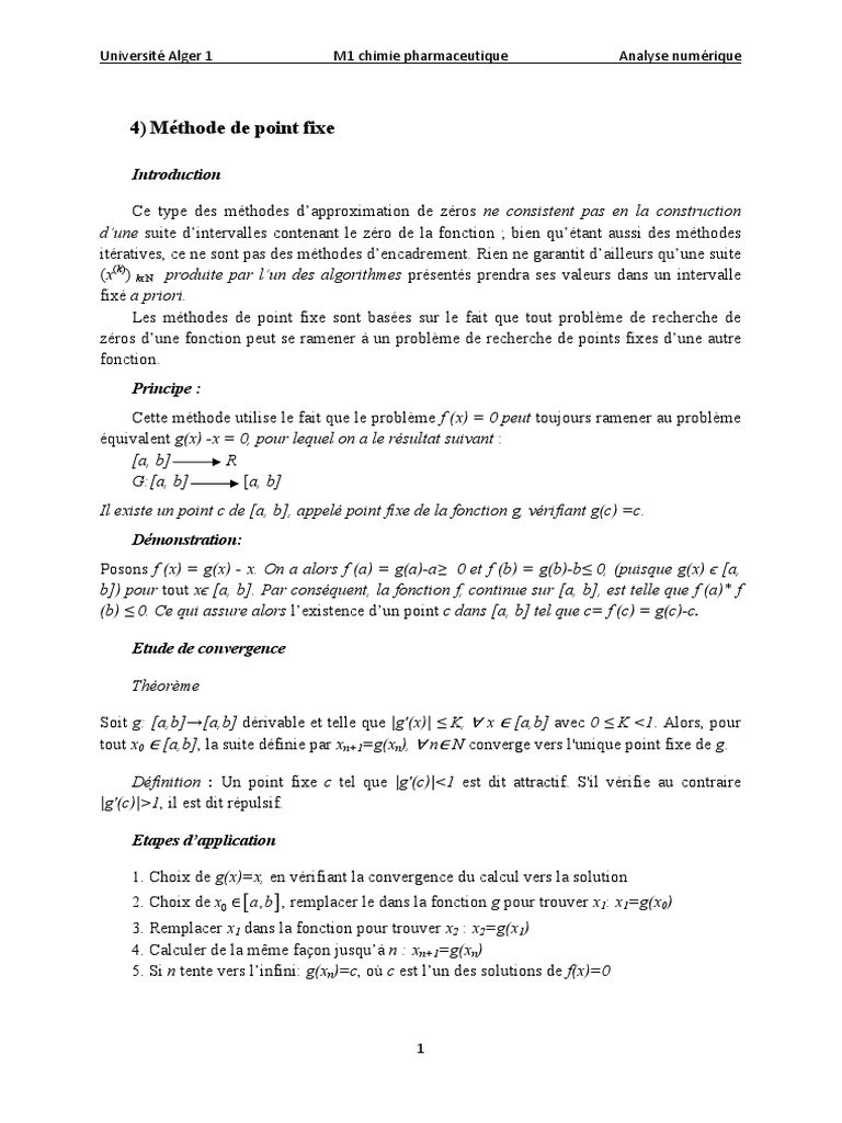 Méthode de Point Fixe en Analyse Numérique | PDF | Fonction ...