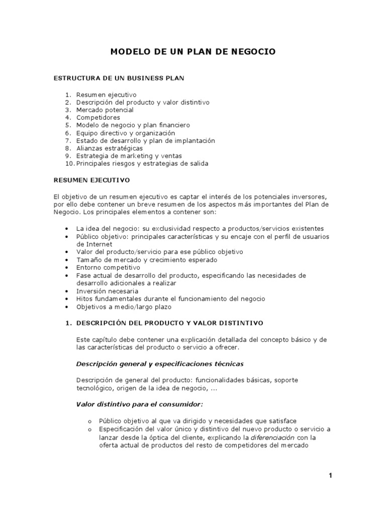 1 page business plan pdf picture