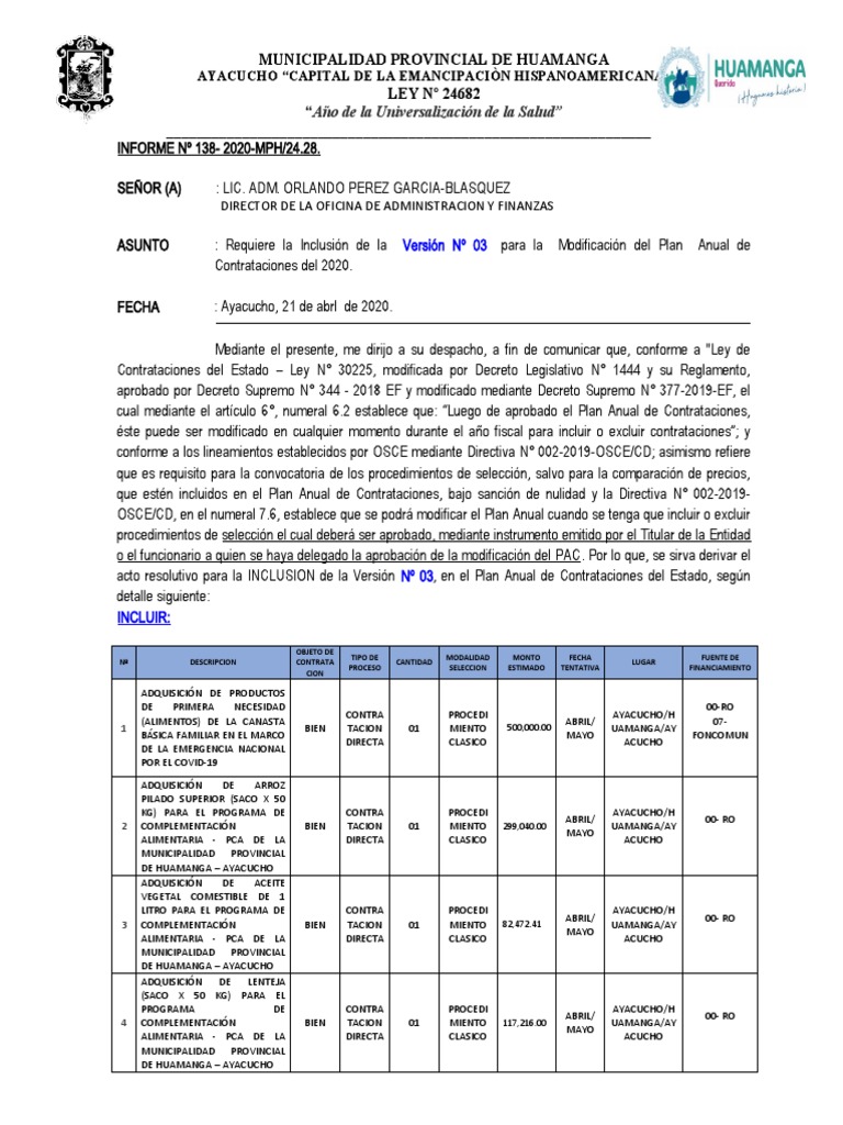 Inclusión de Modificaciones al PAC 2020 | PDF | Ciencias Políticas ...