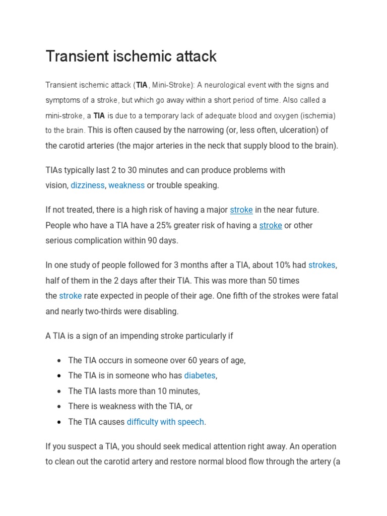 Understanding Transient Ischemic Attacks | PDF