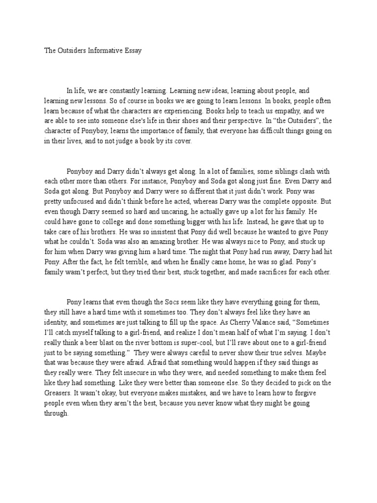 the outsiders informative essay