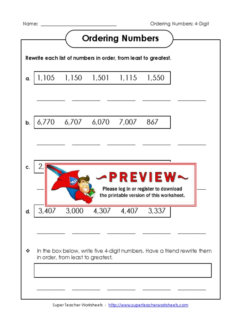 Ordering Numbers: Rewrite Each List of Numbers in Order, From Least To ...