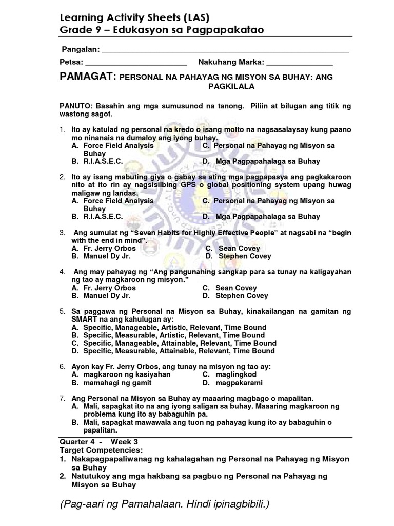 EsP 9 LAS Week 3 | PDF