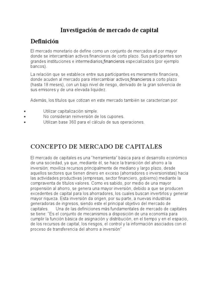 Análisis del Mercado de Capitales y Monetario | PDF | Compartir ...