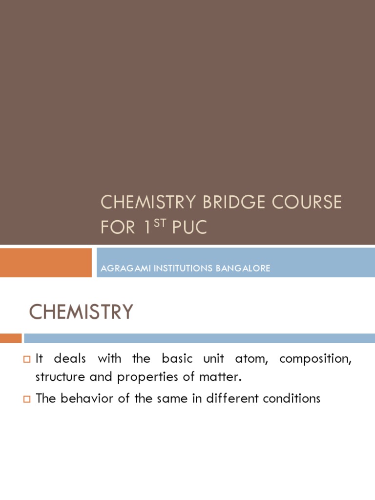 Chemistry Bridge Course 1st PUC | PDF | Chemistry | Chemistry