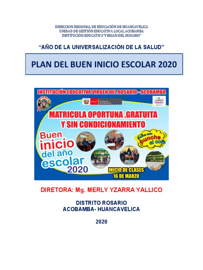 Plan de Mejora de Buen Inicio Escolar Virgen Del Rosario | PDF ...