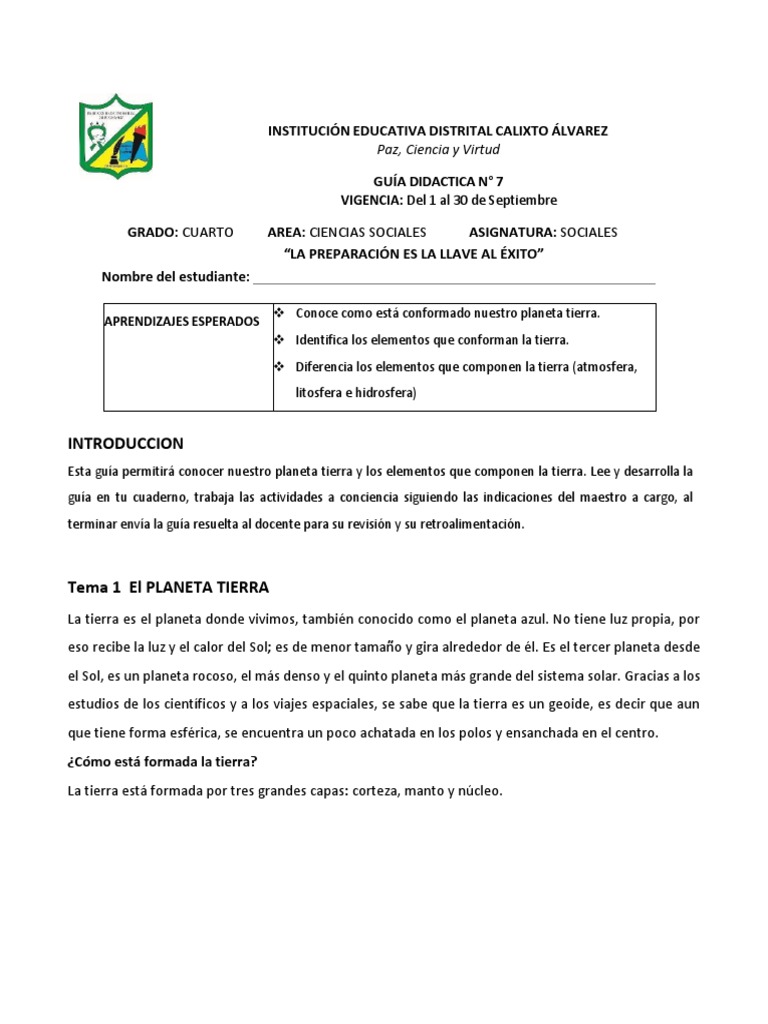 Guía de Ciencias Sociales 4° Grado | PDF | El ciclo del agua | Tierra
