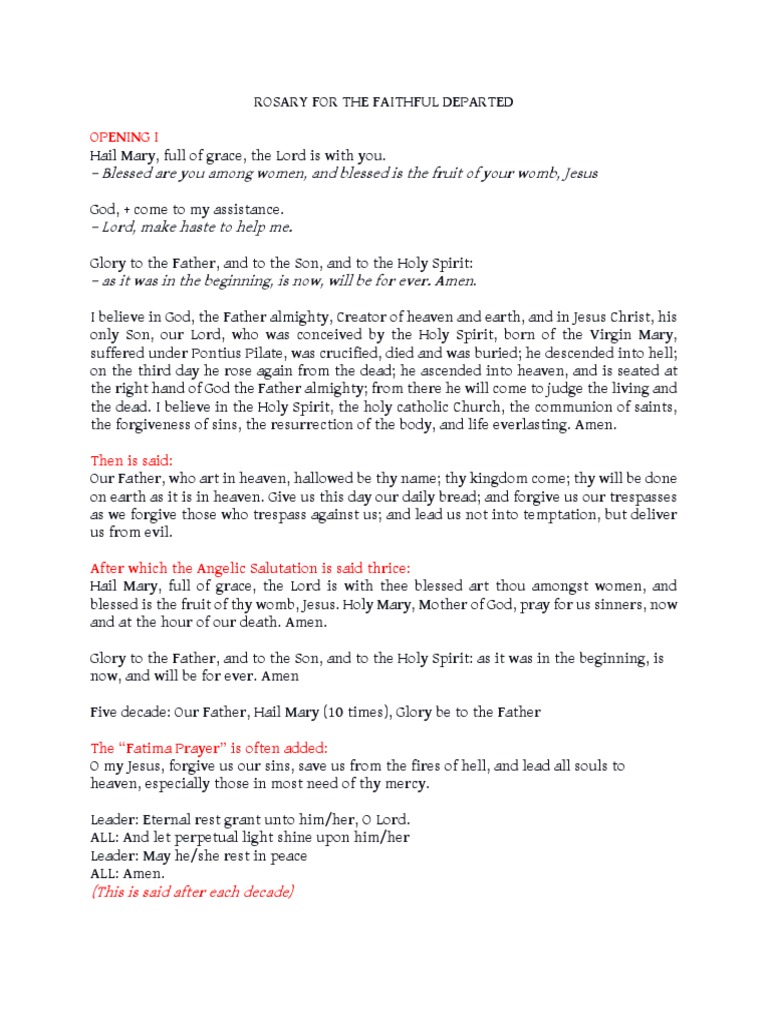 Rosary for the Faithful Departed | PDF | God The Father | Lord's Prayer