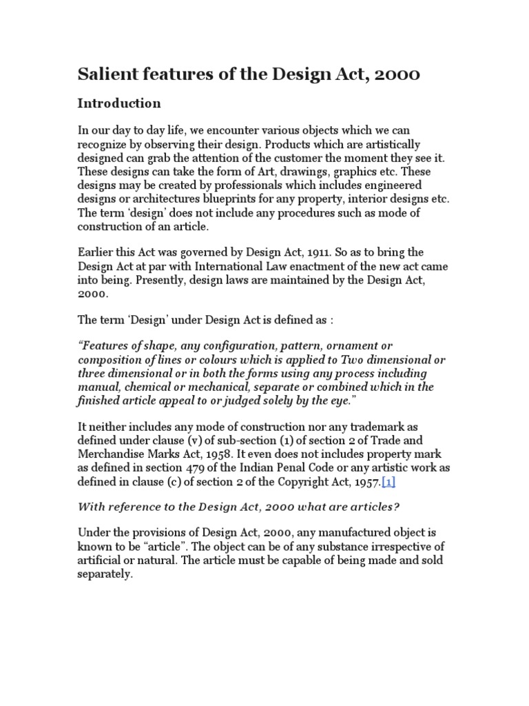 Salient Features of The Design Act, 2000 PDF Novelty (Patent
