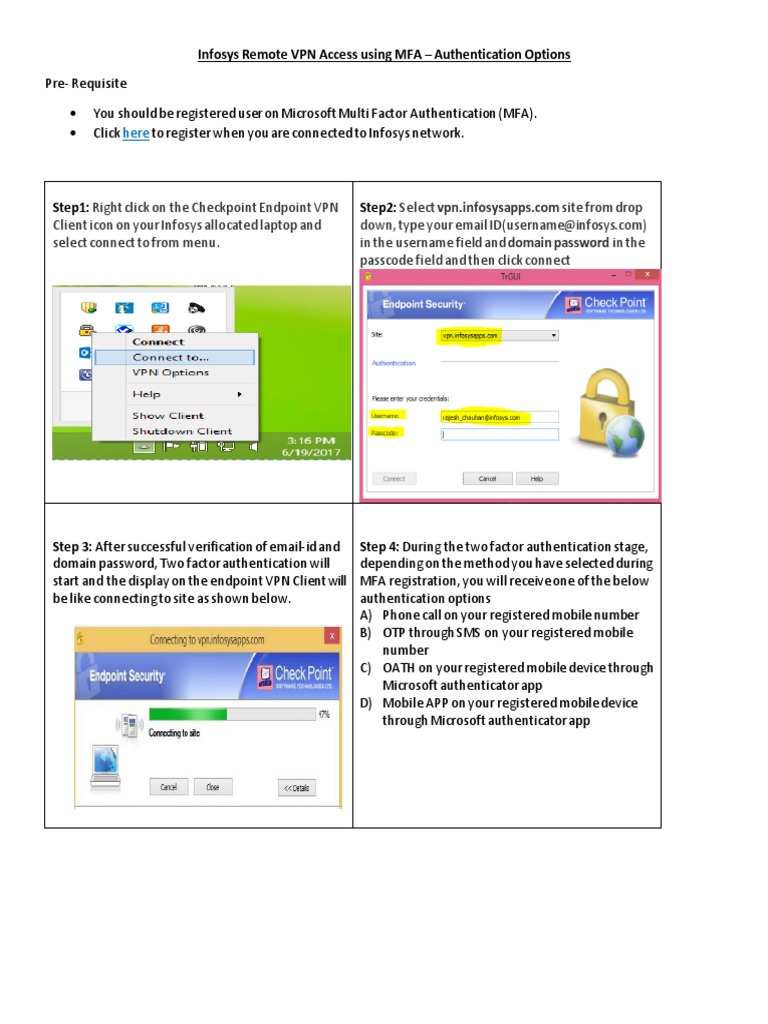 User Manual For Infosys Remote VPN Access Using MFA-V1.0 | PDF | Virtual  Private Network | Authentication