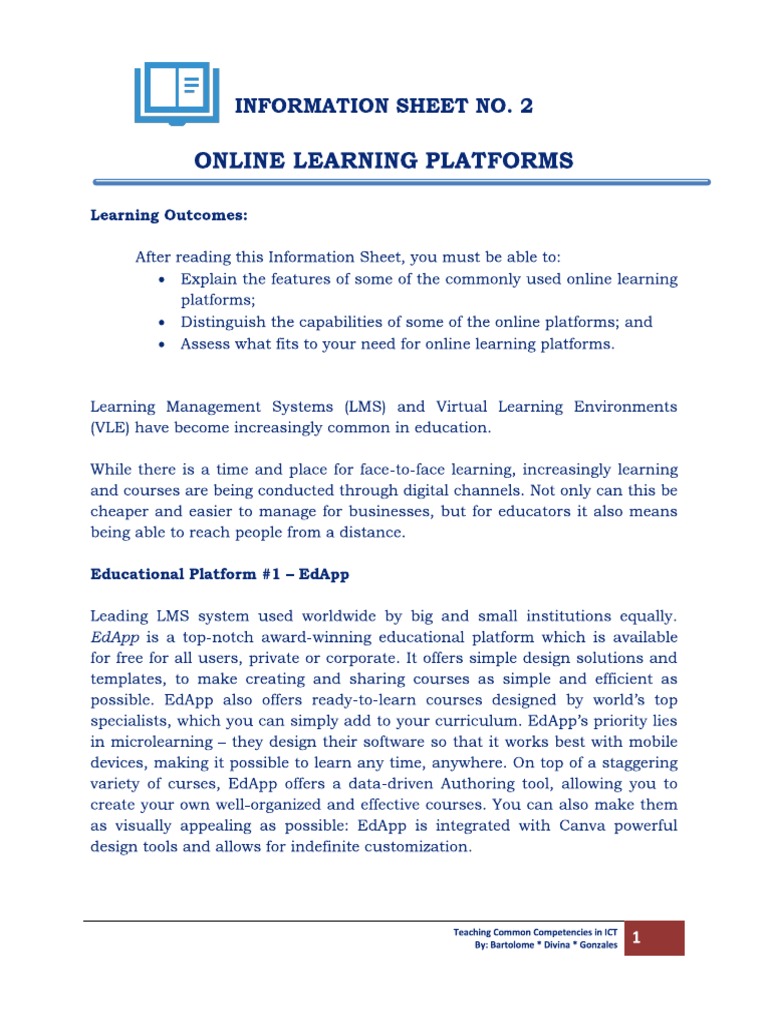 Information Sheet No 2 Online Learning Platforms | PDF