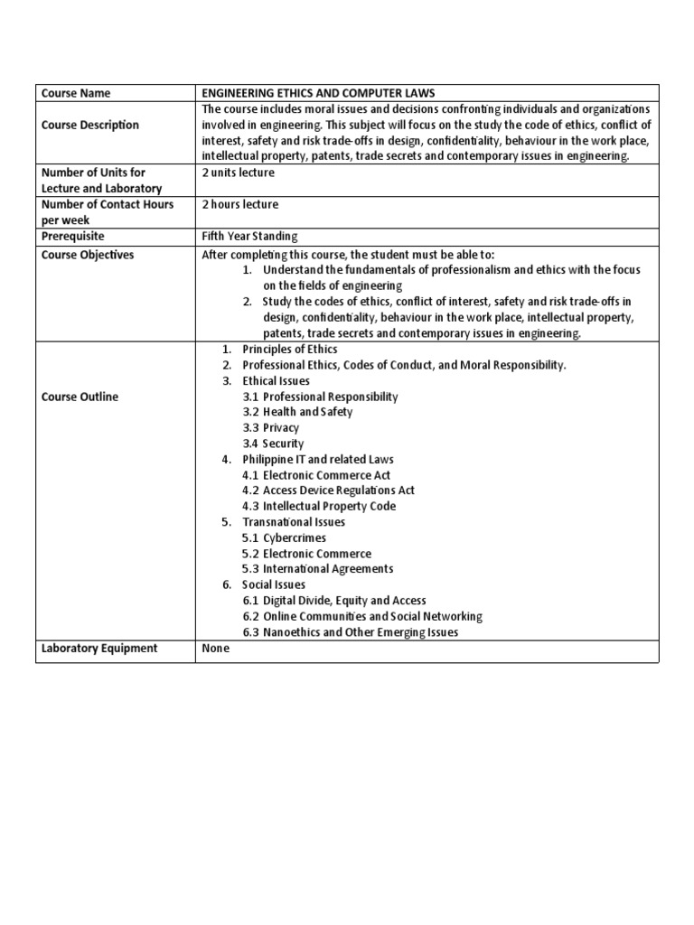 Engineering Ethics Course Overview | PDF