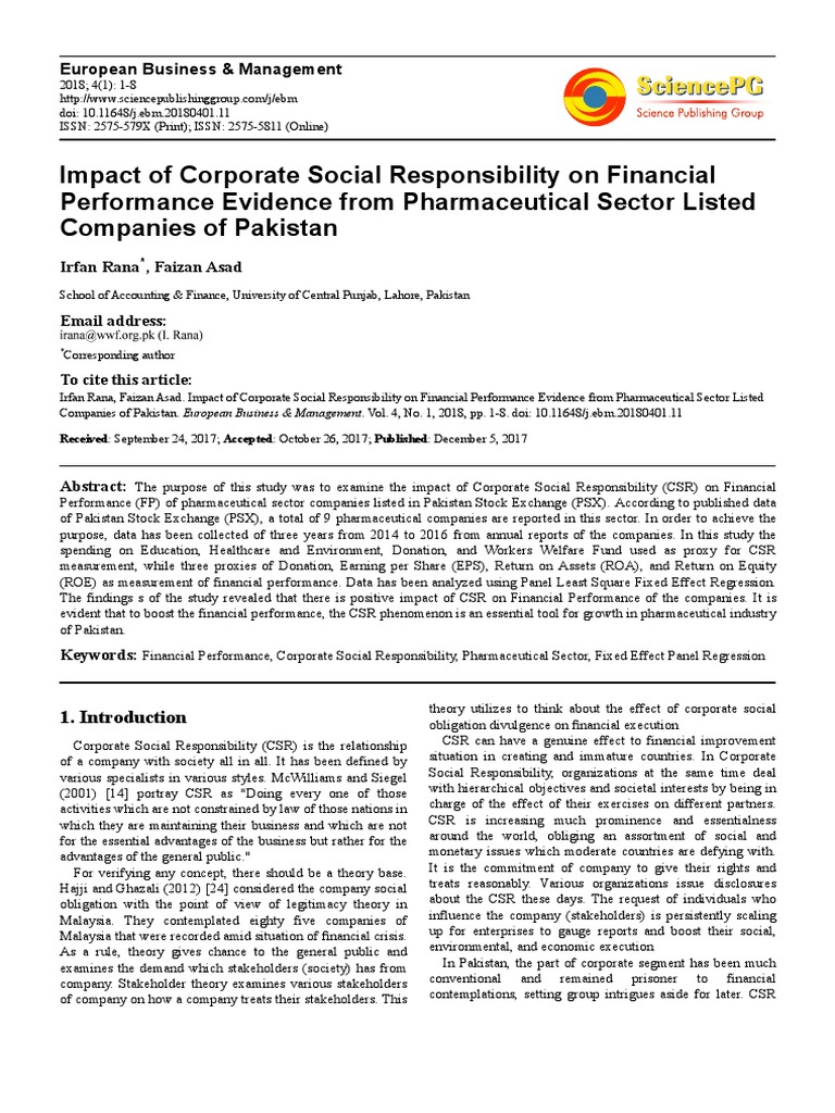 Impact of Corporate Social Responsibility On Financial Performance ...