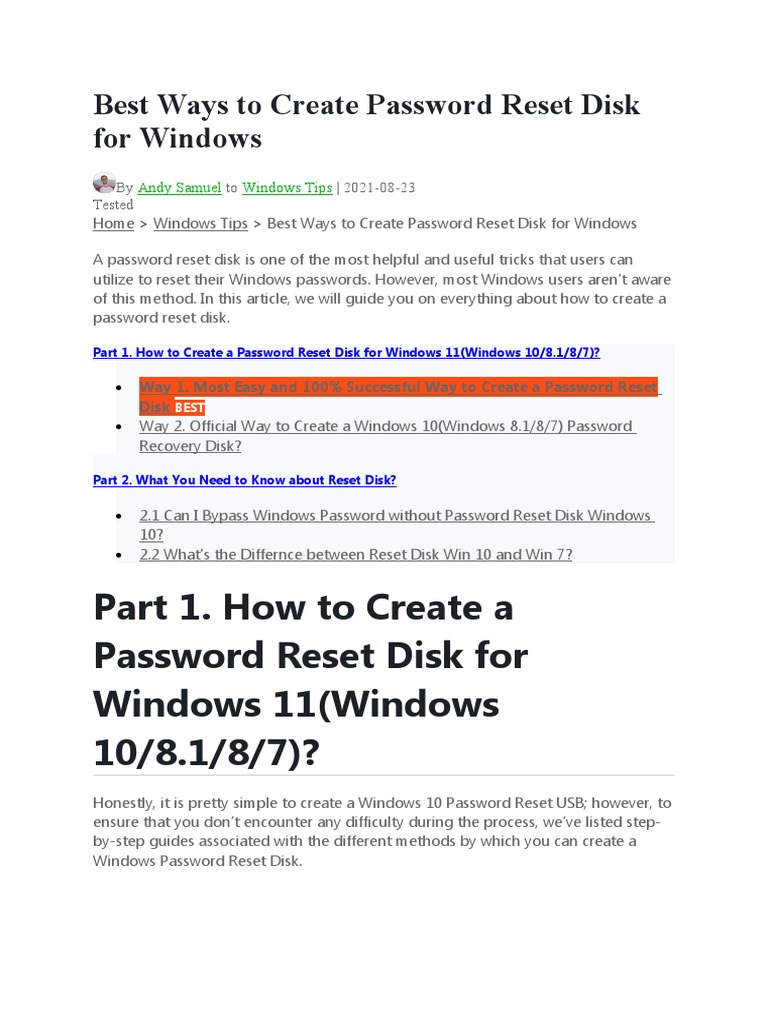 Create Password Reset Disk How To Create A Windows Password Reset Tool
