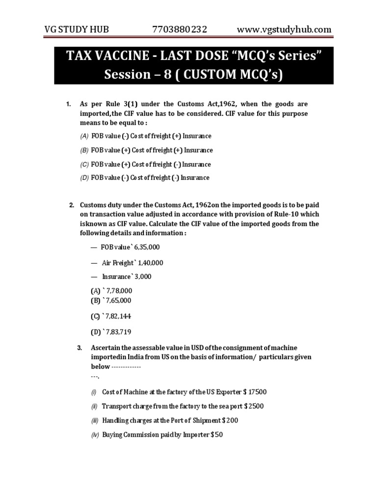 Understanding Customs Duty Concepts through Multiple Choice Questions ...