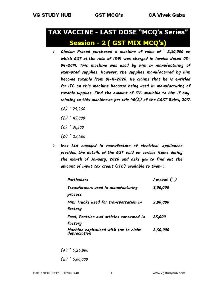 GST MCQs for CA Exam Preparation | PDF | Value Added Tax | Taxes