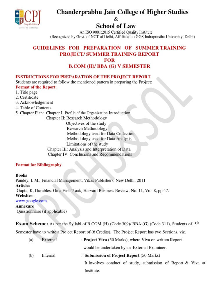Project Guidelines For BBA B.com V | PDF | Law School | Iso 9000