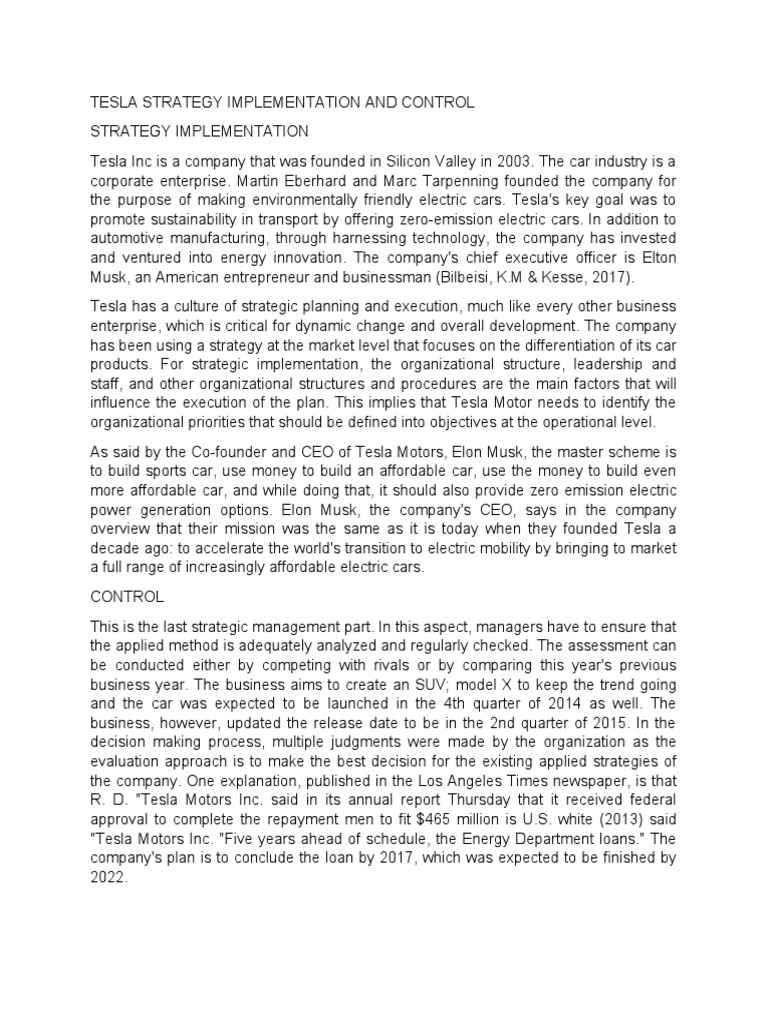 Tesla's Strategic Implementation Overview | PDF | Economies | Business