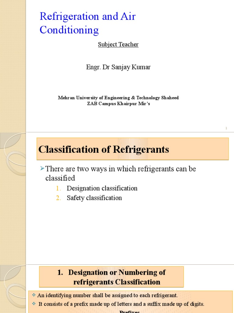 Lec 8 Classification of Refrigerants PDF Liquids Evaporation