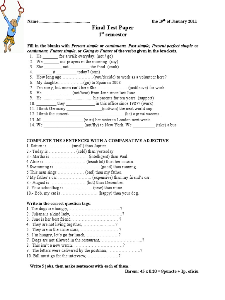 English Grammar Test Paper | PDF | Linguistic Morphology | Linguistic ...