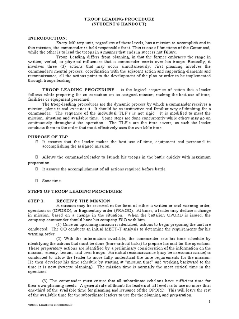 Troop Leading Procedures Overview | PDF | Reconnaissance | Military