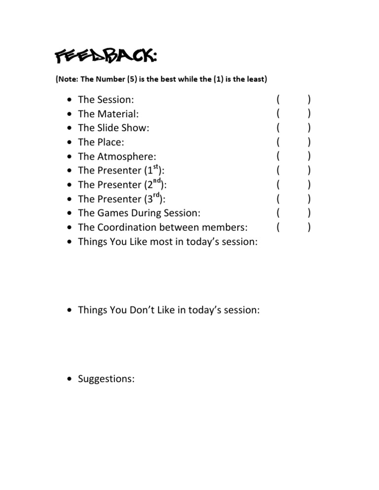 Session Feedback Evaluation Form | PDF