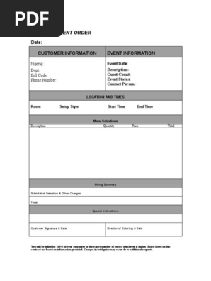 Banquet Event Order