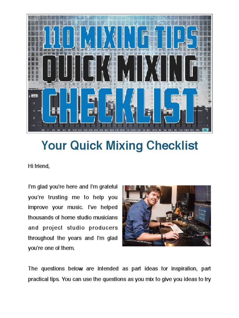 Your Quick Mixing Checklist PDF Equalization (Audio) Guitars