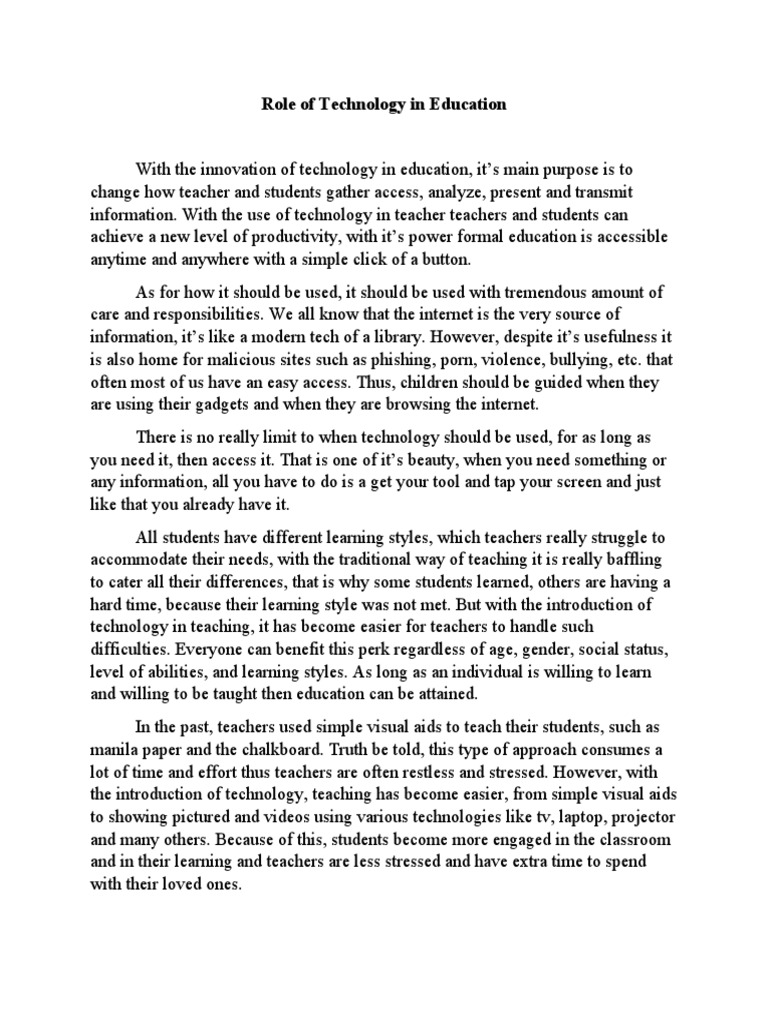 Role of Technology in Education | PDF | Teachers | Communication
