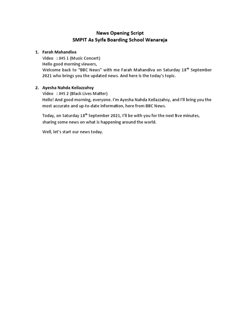 News Opening Script | PDF