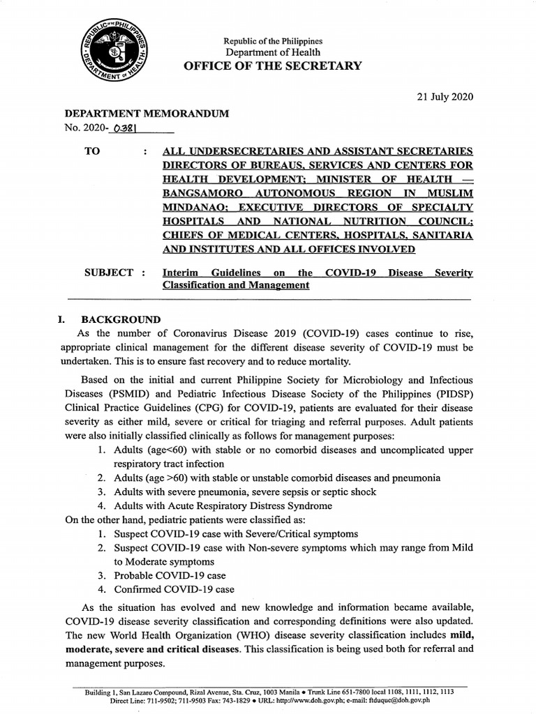 COVID-19 Severity Classification Guidelines | PDF | Pneumonia | Sepsis