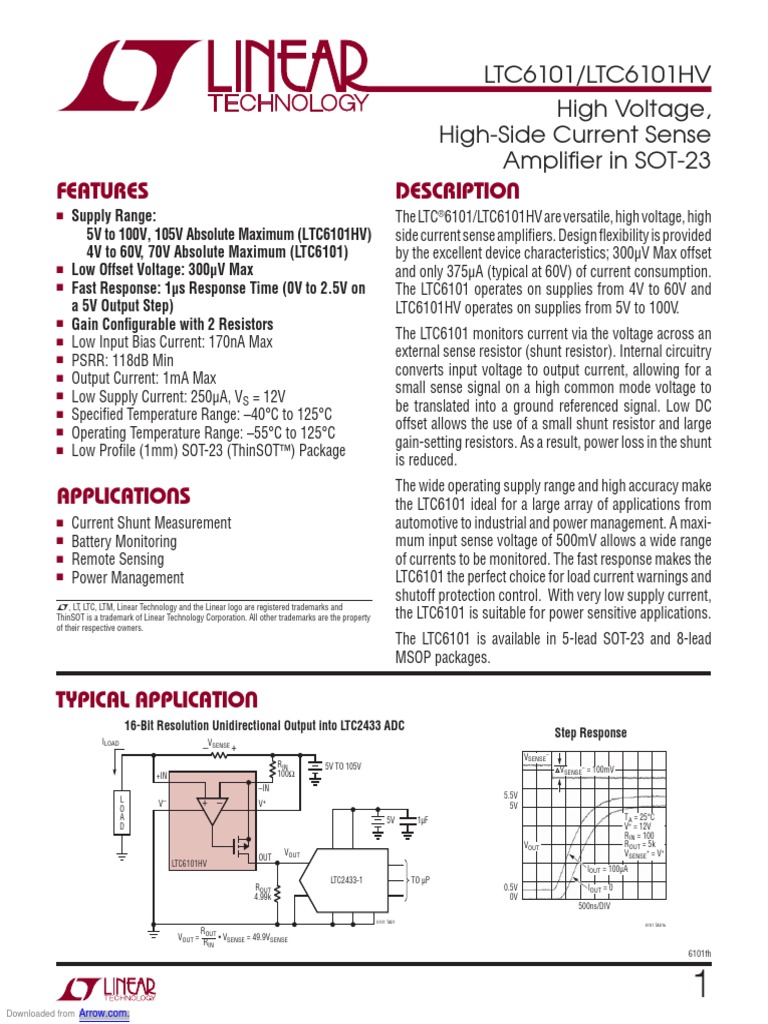 Features Description LTC6101/LTC6101HV High Voltage, HighSide Current