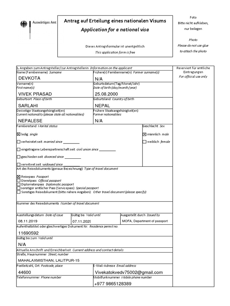 Application National Visa Data | PDF