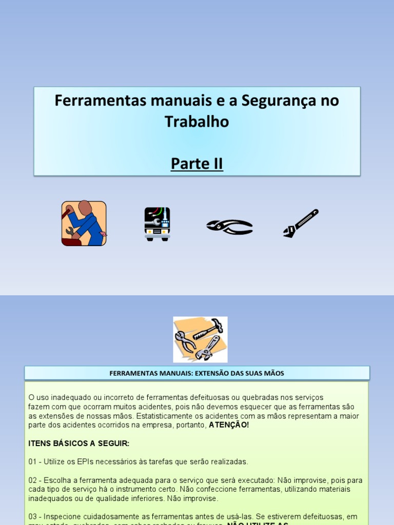 Segurança no Uso de Ferramentas Manuais | PDF | Martelo | Parafuso