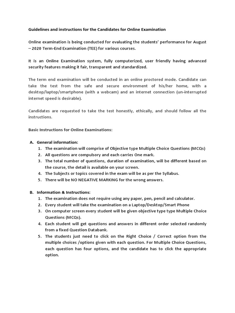 BAOU Online Exam Guidelines 2023 | PDF | Multiple Choice | Test ...