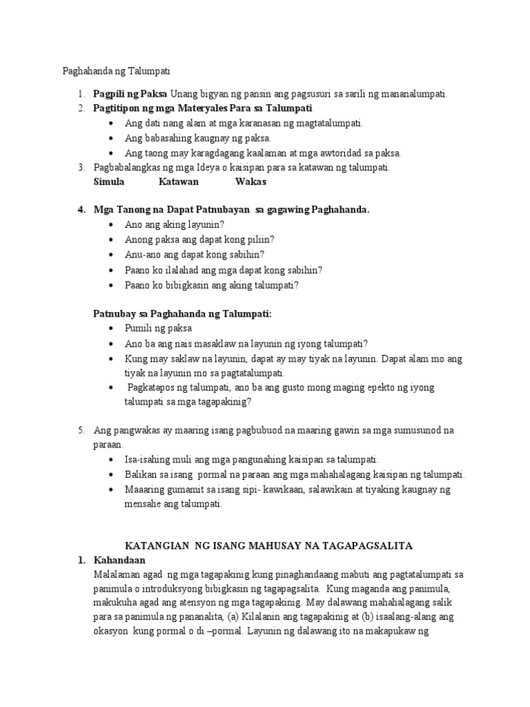 Paghahanda NG Talumpati | PDF