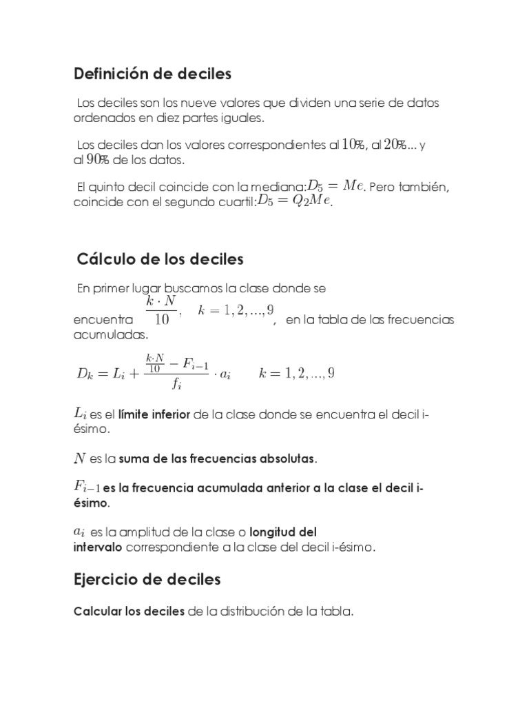 Definición de Deciles | PDF | Cuantil | Intervalo (música)