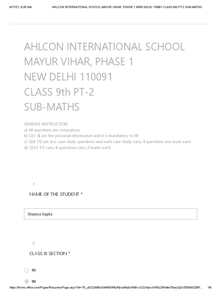 Class 9 PT-2 Maths Assessment | PDF | Elementary Mathematics ...