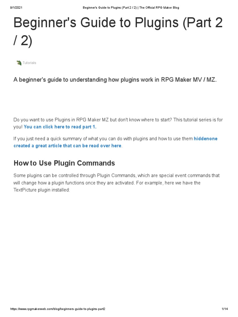 RPG Maker MZ Plugin Usage Guide | PDF | Databases | Computing